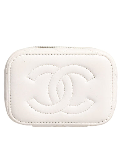 Chanel Weißer Matelasse-Lammfell-Goldketten-Schulterspiegel Vanity Mirror