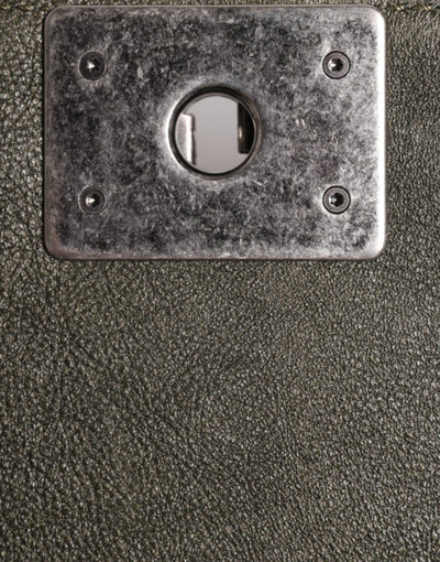 Chanel Dunkelgrüne Leder-Umhängetasche Graue Metall-Geldbörse Tasche