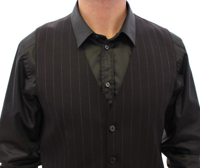 Dolce & Gabbana Schwarz gestreifte Logo-Weste aus Wolle