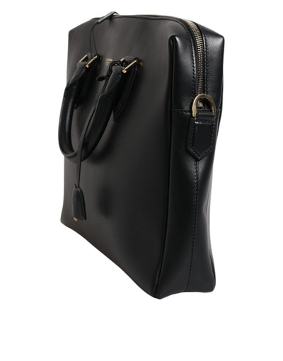 Dolce & Gabbana Monreale Aktentasche aus schwarzem Glattleder mit Logodruck