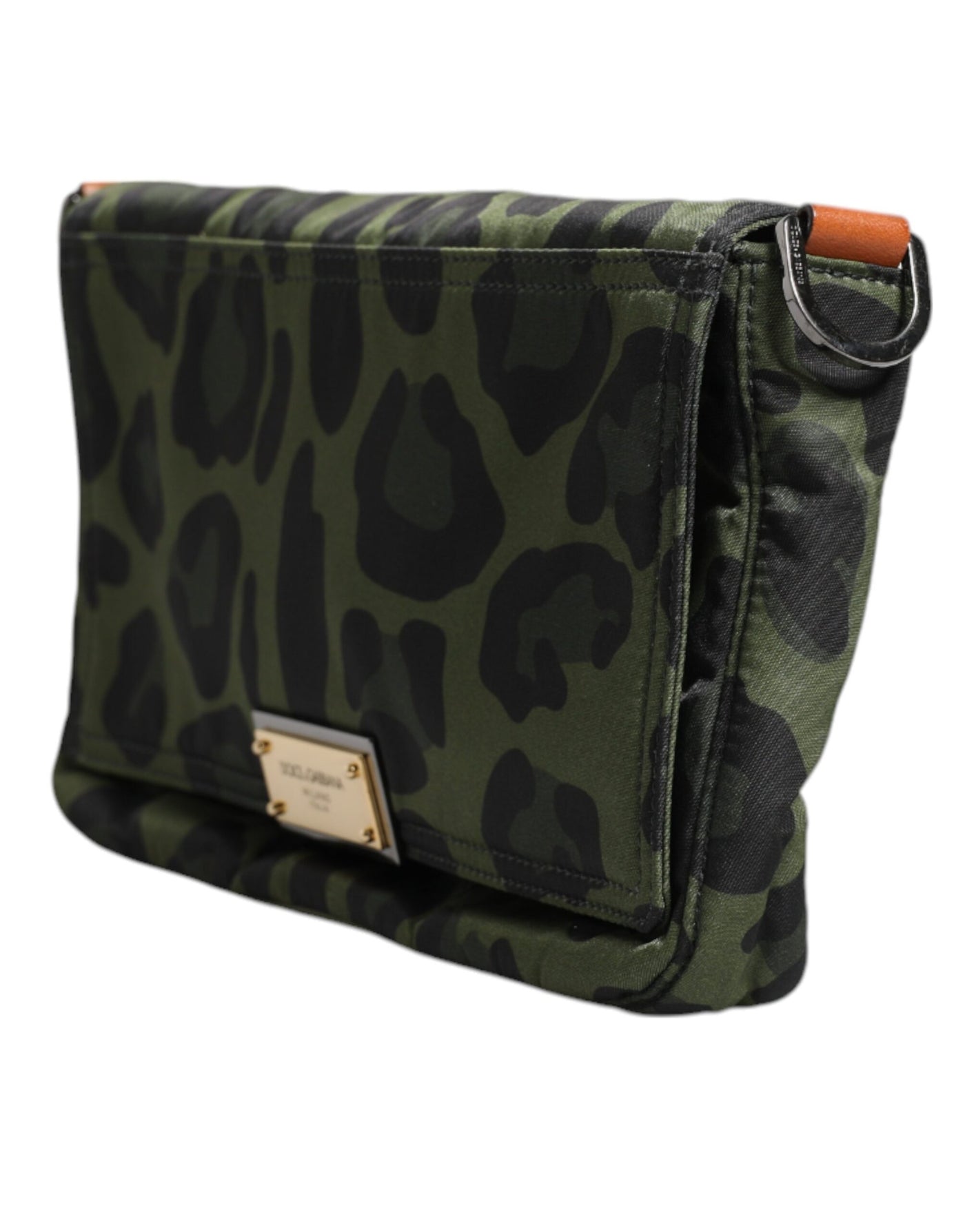 Dolce & Gabbana Grüne Nylon Leopard Print Shell Messenger Crossbody Tasche