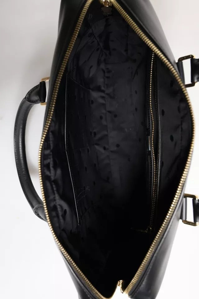 Dolce & Gabbana Aktentasche aus schwarzem Kalbsleder mit gepresstem Logo