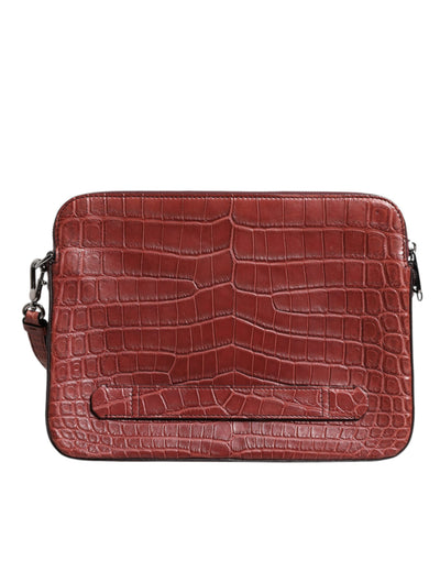 Dolce & Gabbana Bordeaux Krokoleder Logo-Plakette Herren Aktentasche Tasche