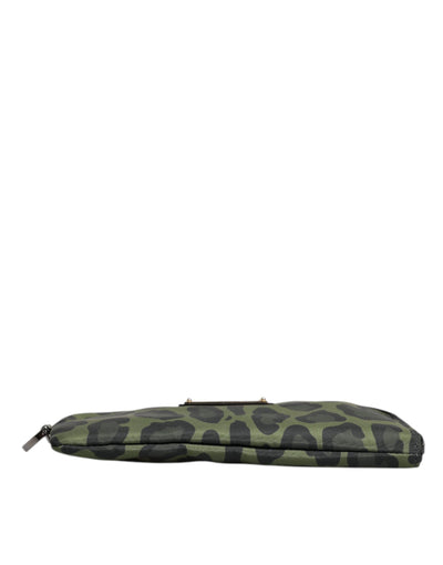 Dolce & Gabbana Grüne Leopardenleder-Logo-Plakette Multifunktions-Kit-Tasche