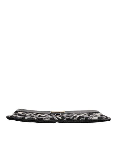 Dolce & Gabbana Mehrfarbige Leopard-Jacquard-Logo-Plakette Herren-Beuteltasche