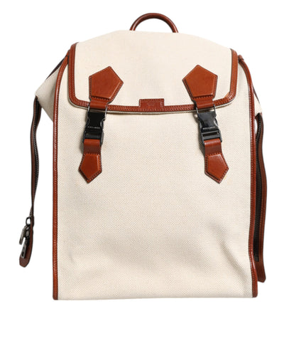Dolce & Gabbana Beige Braun Segeltuch Leder EDGE Reise Männer Rucksack Tasche