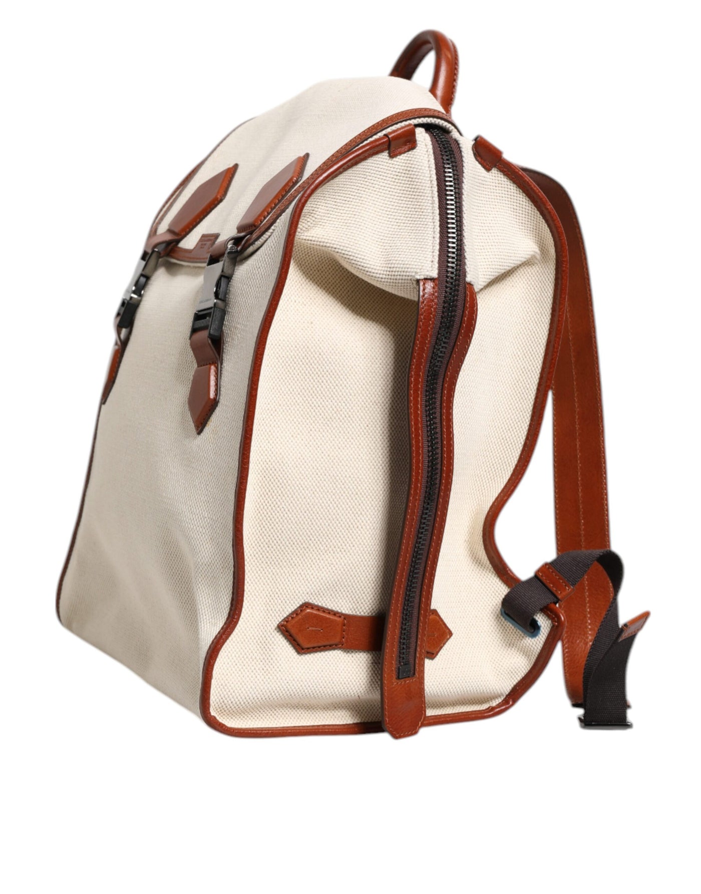 Dolce & Gabbana Beige Braun Segeltuch Leder EDGE Reise Männer Rucksack Tasche