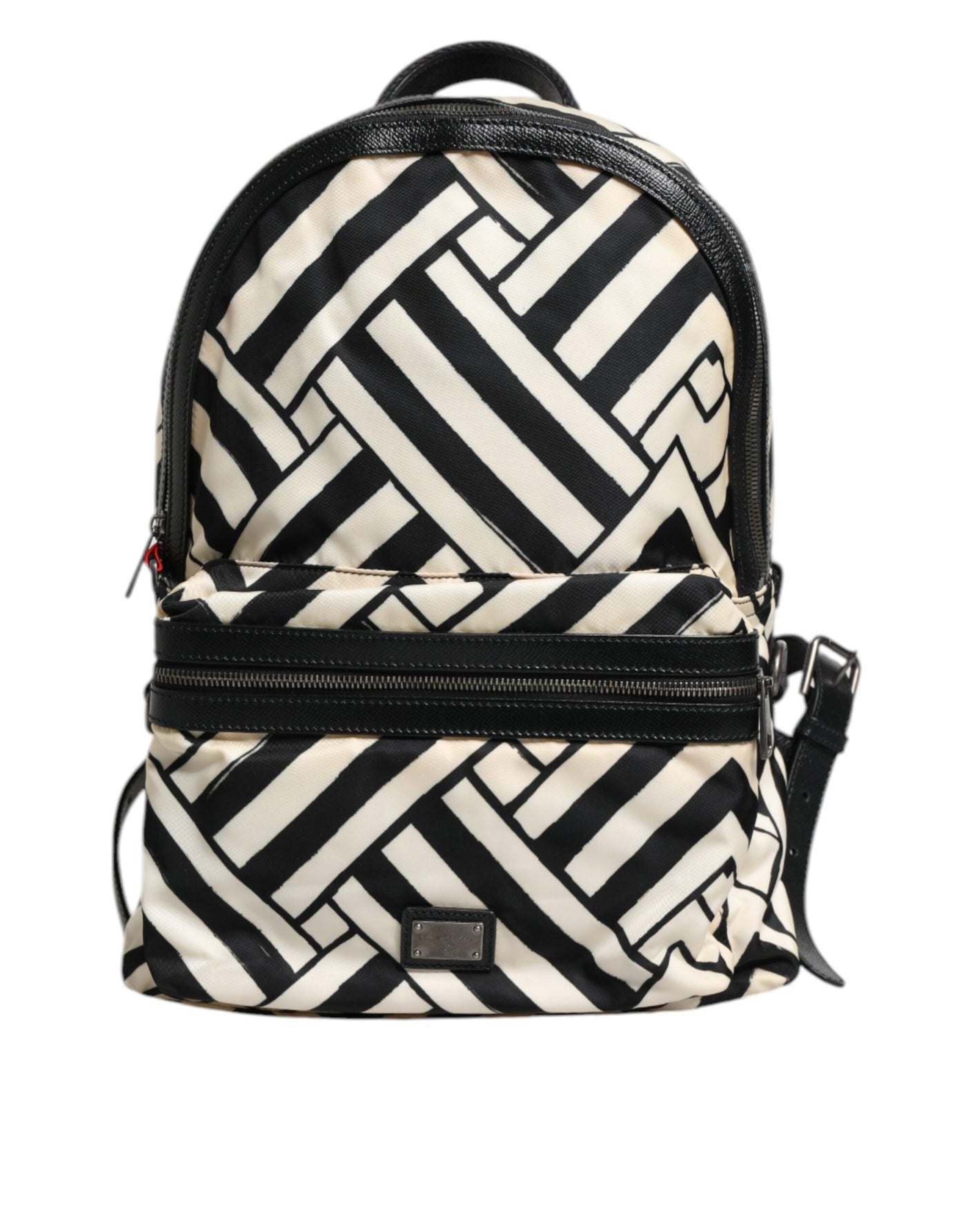 Dolce & Gabbana Schwarz Weiß Nylon Leder Travel Back Pack Tasche