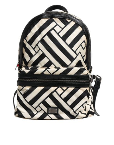 Dolce & Gabbana Schwarz Weiß Nylon Leder Travel Back Pack Tasche