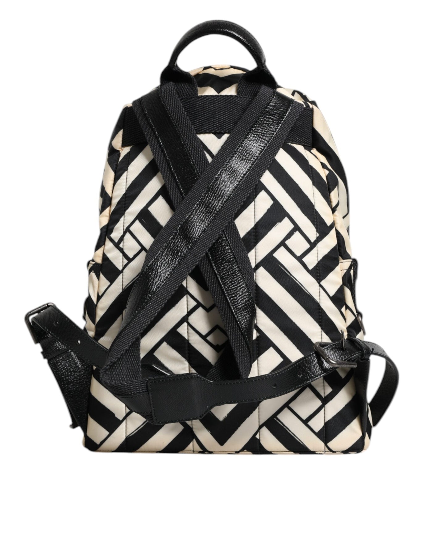 Dolce & Gabbana Schwarz Weiß Nylon Leder Travel Back Pack Tasche