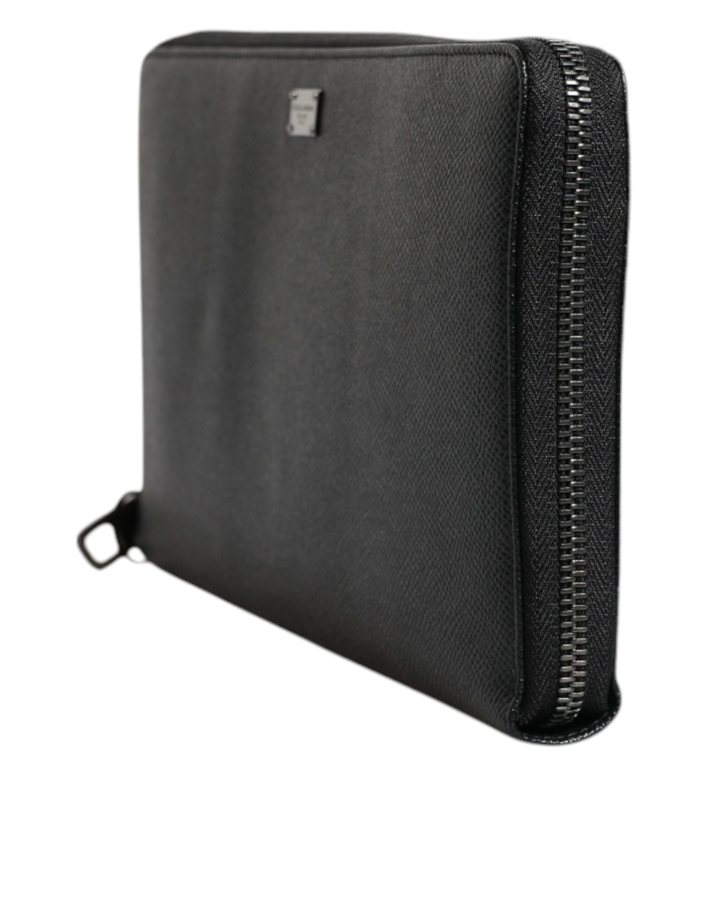 Dolce & Gabbana Schwarzes Kalbsleder Logo Zip Around Continental Brieftasche