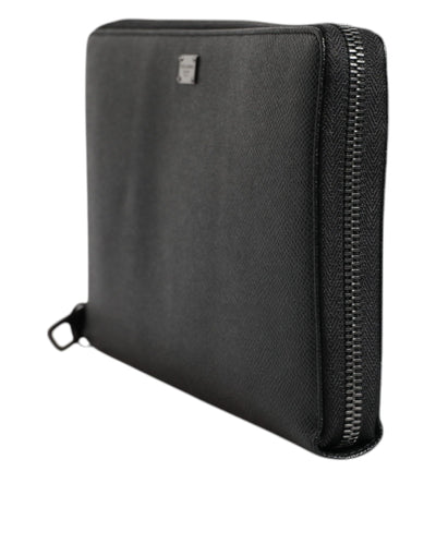 Dolce & Gabbana Schwarzes Kalbsleder Logo Zip Around Continental Brieftasche