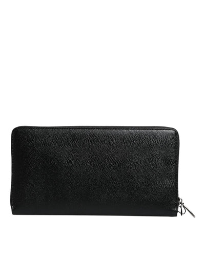 Dolce & Gabbana Schwarzes Kalbsleder Logo Zip Around Continental Brieftasche
