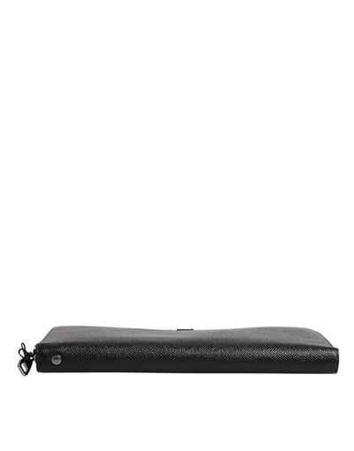 Dolce & Gabbana Schwarzes Kalbsleder Logo Zip Around Continental Brieftasche
