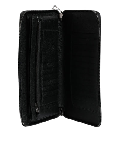 Dolce & Gabbana Schwarzes Kalbsleder Logo Zip Around Continental Brieftasche
