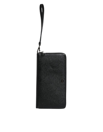 Dolce & Gabbana Schwarzes Kalbsleder Logo Zip Around Continental Brieftasche