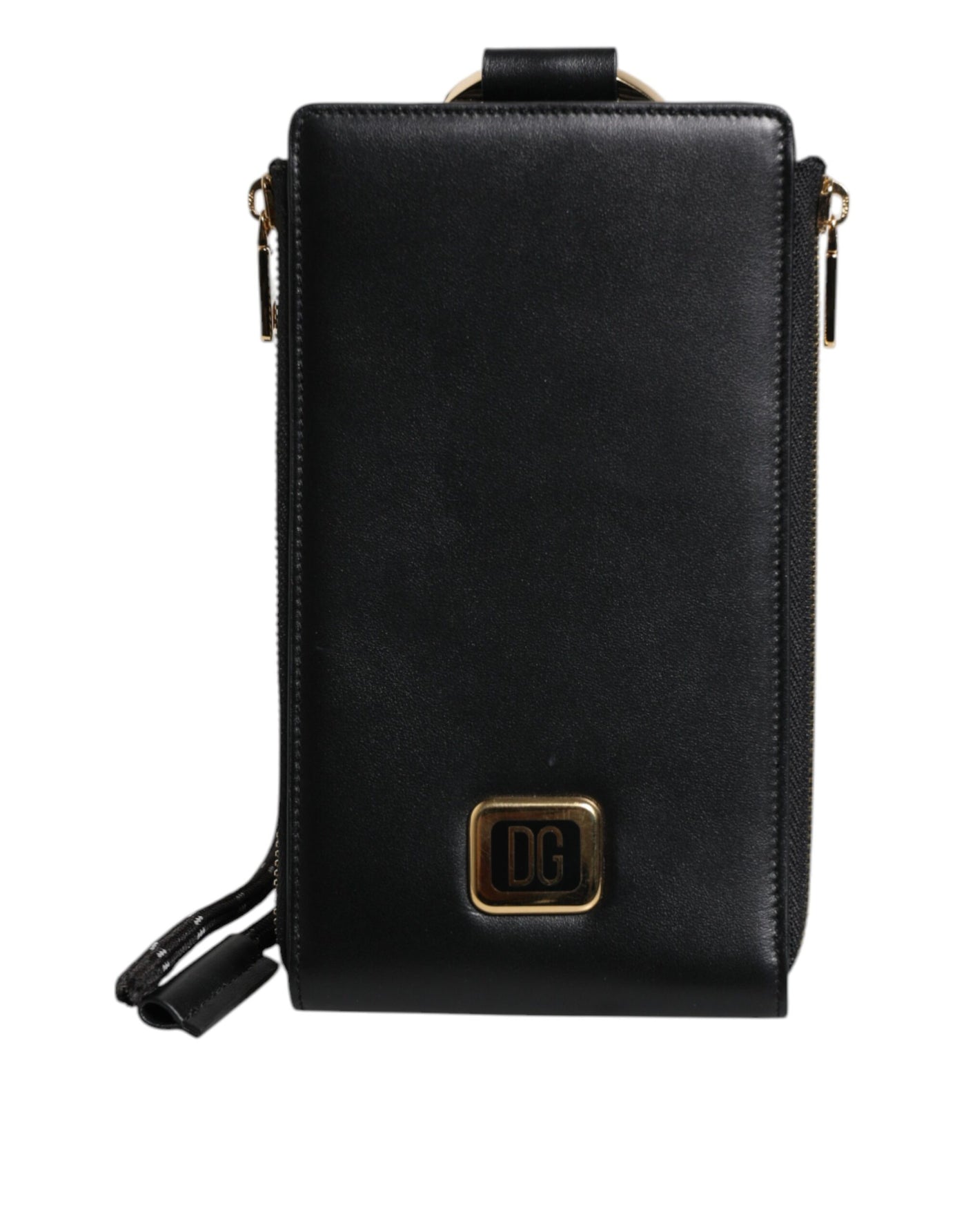 Dolce & Gabbana Schwarzes Leder Logo Plaque Halsband Karte Münze Brieftasche