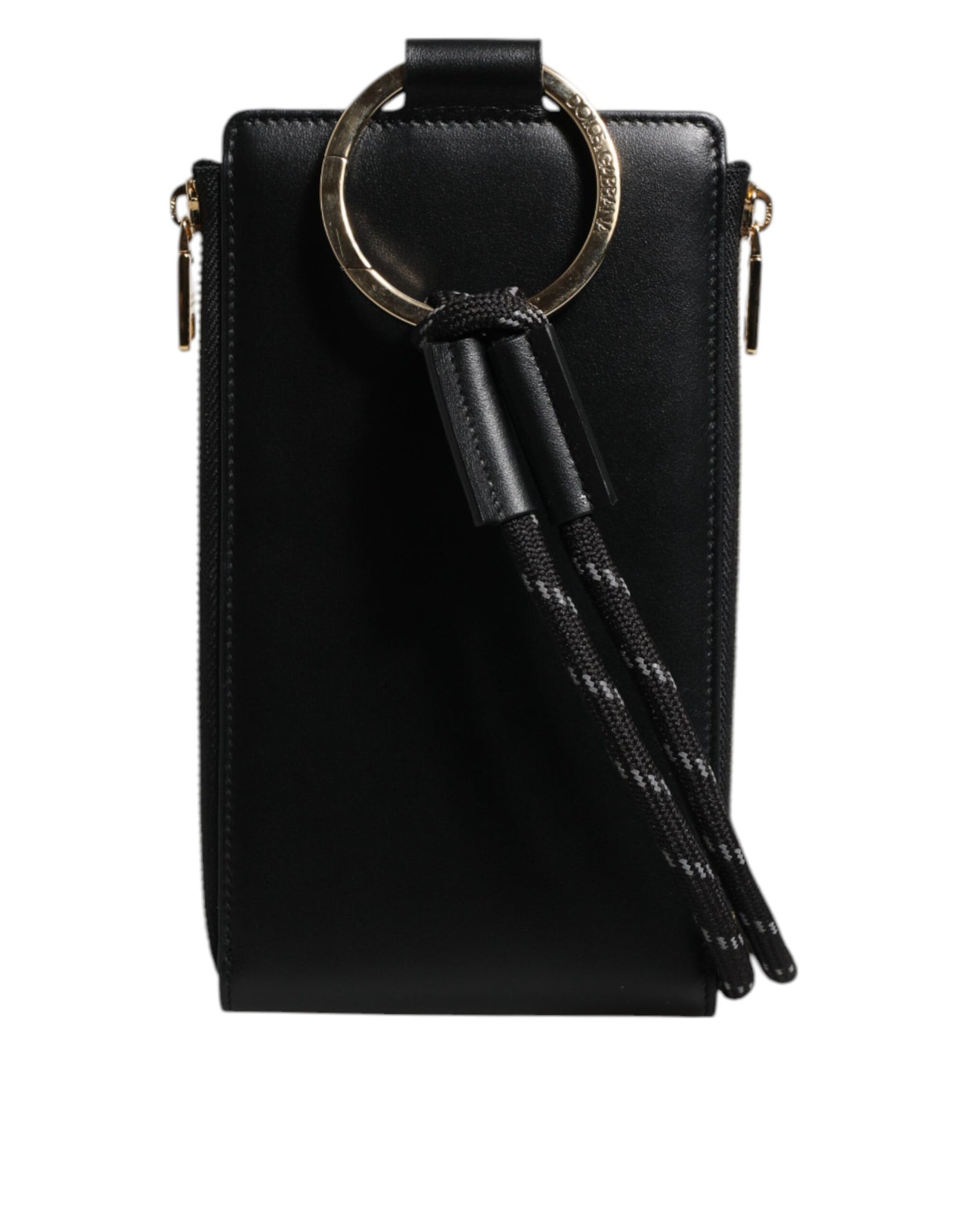 Dolce & Gabbana Schwarzes Leder Logo Plaque Halsband Karte Münze Brieftasche