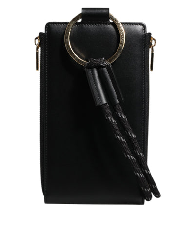 Dolce & Gabbana Schwarzes Leder Logo Plaque Halsband Karte Münze Brieftasche