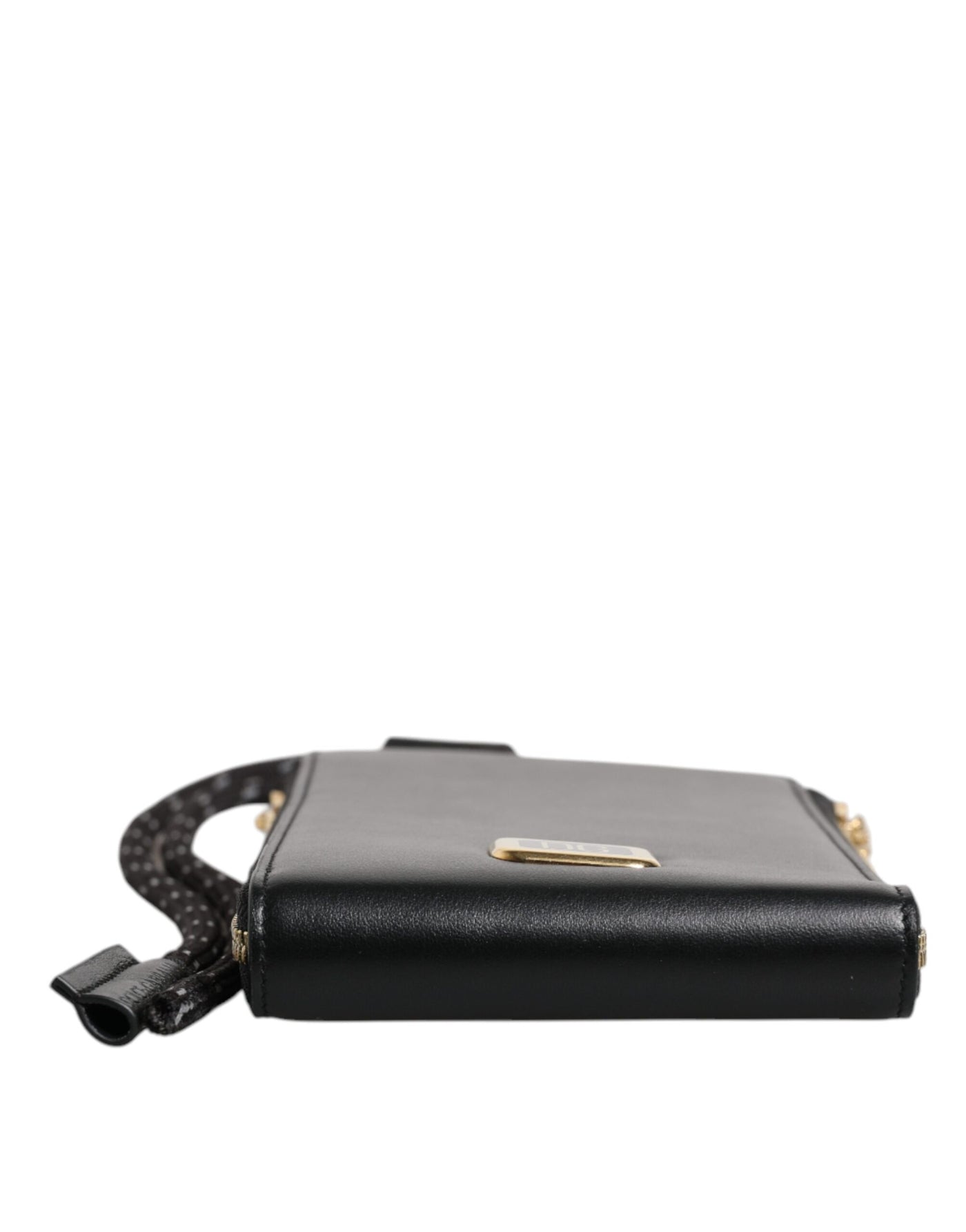 Dolce & Gabbana Schwarzes Leder Logo Plaque Halsband Karte Münze Brieftasche