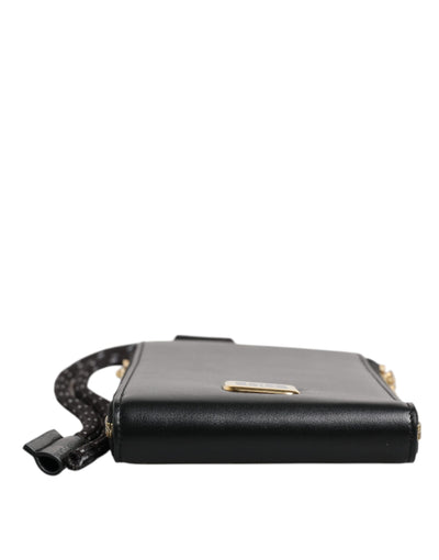 Dolce & Gabbana Schwarzes Leder Logo Plaque Halsband Karte Münze Brieftasche