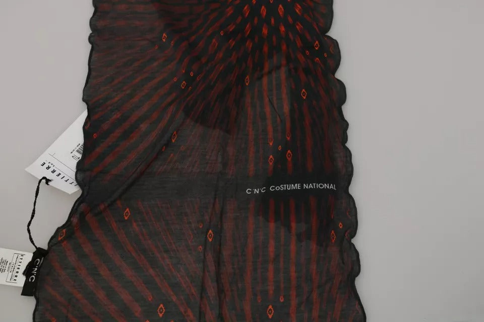 Costume National Schwarz Rot Viskose Foulard Markenschal