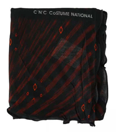 Costume National Schwarz Rot Viskose Foulard Markenschal