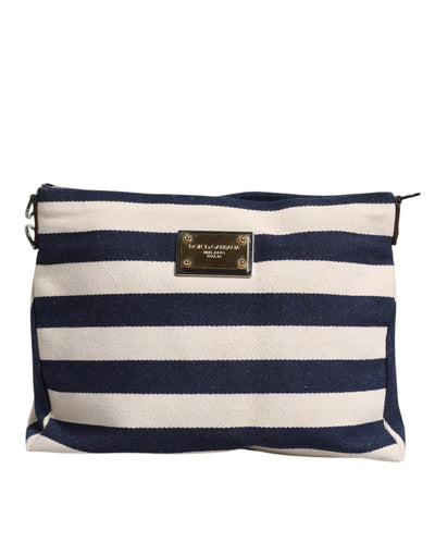Dolce & Gabbana Blau-Weiß-Streifen Logo-Plakette Tote Bag