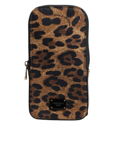 Dolce & Gabbana Braunes Leopardenmuster Dauphine Leder Brieftasche mit Reißverschluss