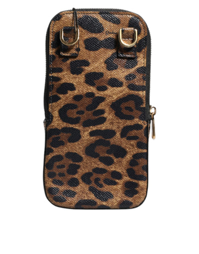 Dolce & Gabbana Braunes Leopardenmuster Dauphine Leder Brieftasche mit Reißverschluss