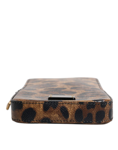 Dolce & Gabbana Braunes Leopardenmuster Dauphine Leder Brieftasche mit Reißverschluss