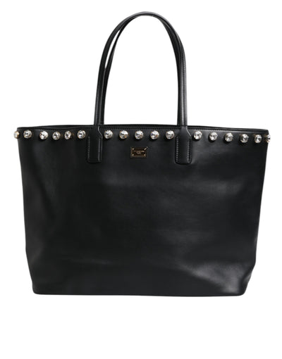 Dolce & Gabbana Schwarze Kristall-Leder Einkaufstasche für Frauen