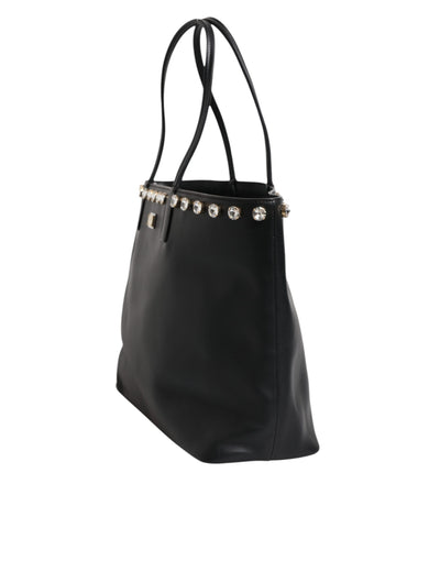 Dolce & Gabbana Schwarze Kristall-Leder Einkaufstasche für Frauen