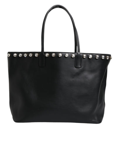 Dolce & Gabbana Schwarze Kristall-Leder Einkaufstasche für Frauen