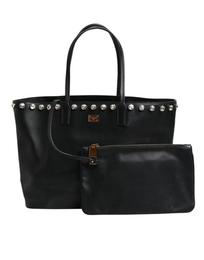 Dolce & Gabbana Schwarze Kristall-Leder Einkaufstasche für Frauen