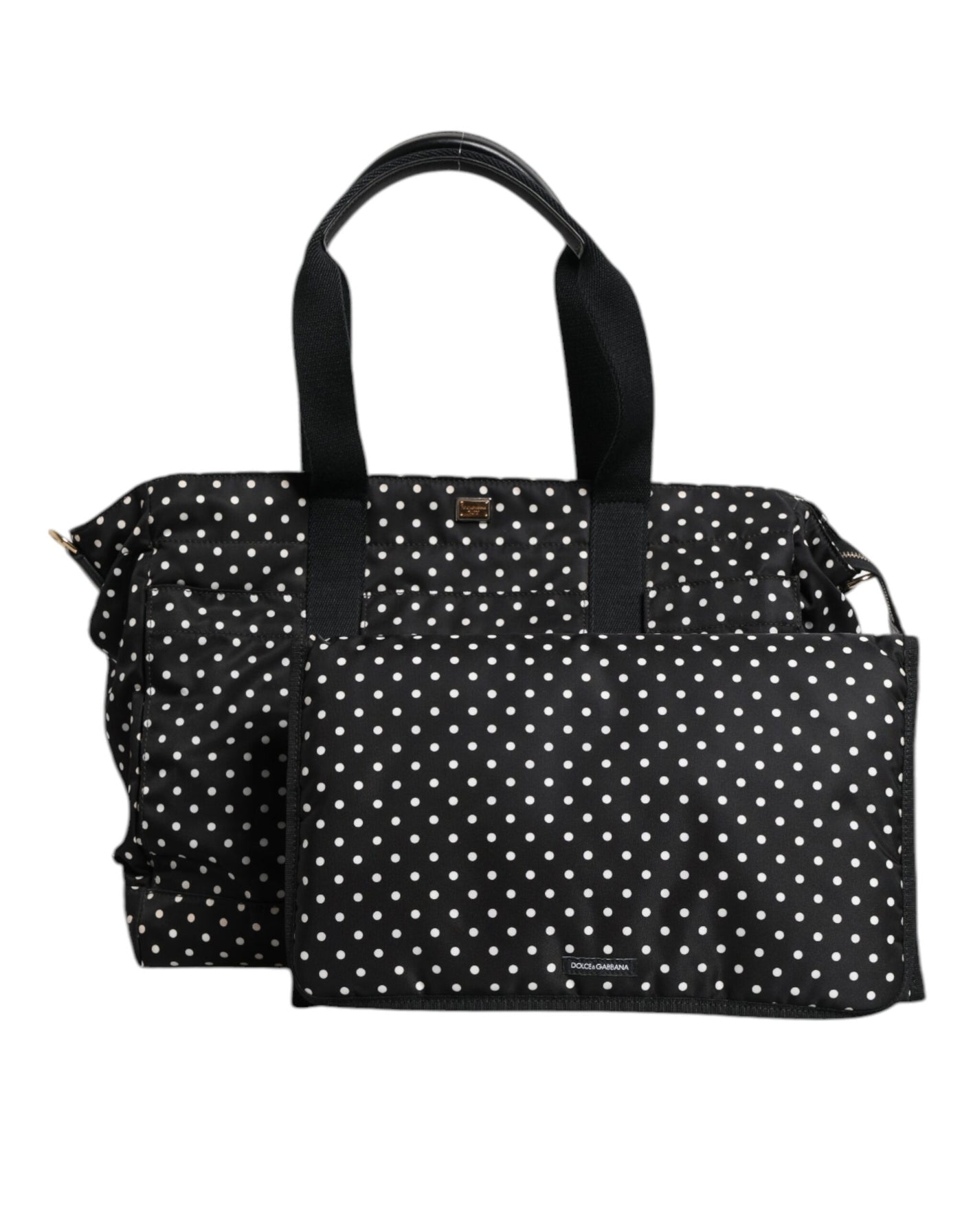 Dolce & Gabbana Schwarze PolkaDot Nylon Schulter Baby Tote Wickeltasche