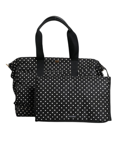 Dolce & Gabbana Schwarze PolkaDot Nylon Schulter Baby Tote Wickeltasche