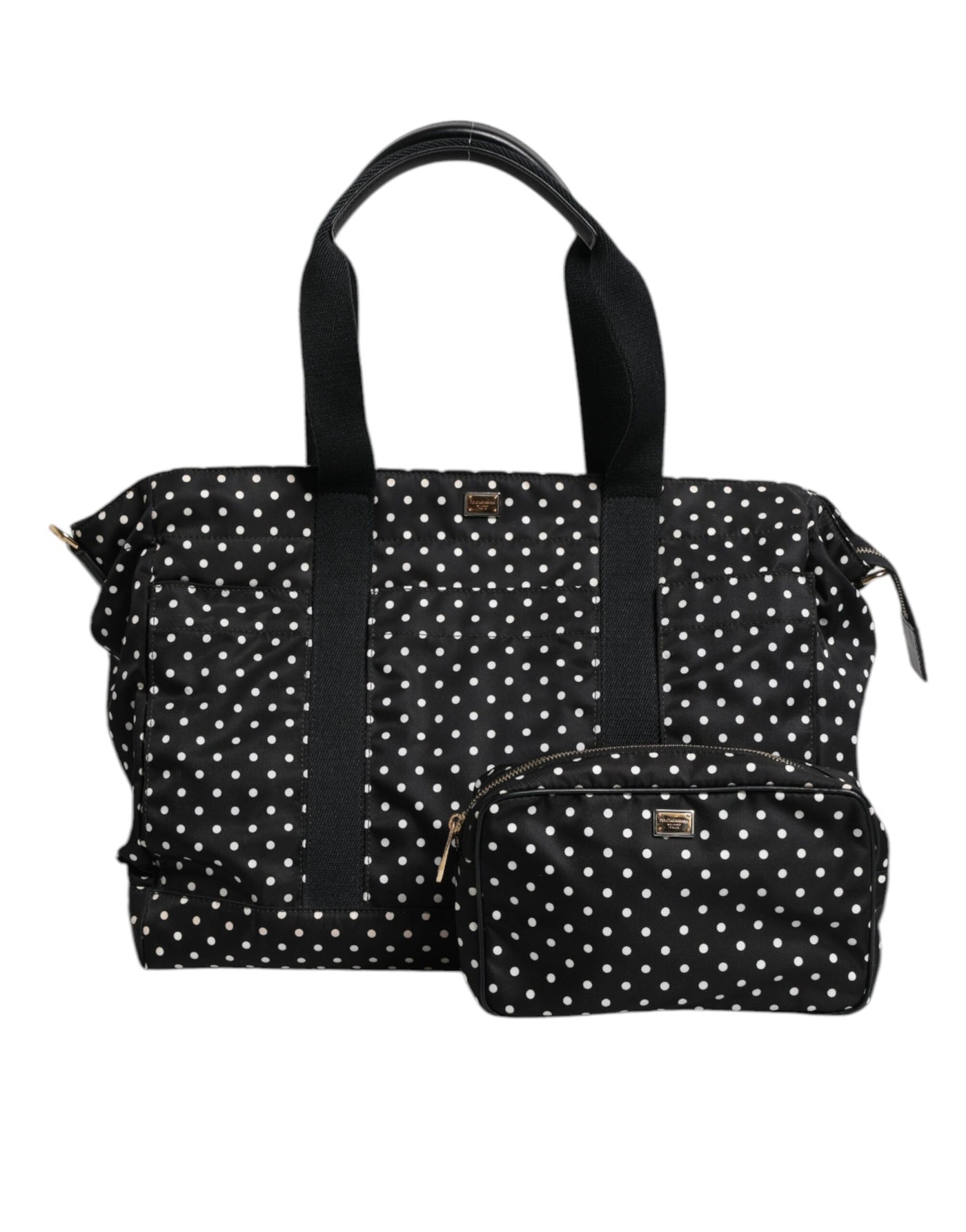 Dolce & Gabbana Schwarze PolkaDot Nylon Schulter Baby Tote Wickeltasche