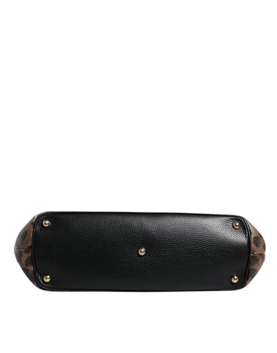 Dolce & Gabbana Braunes schwarzes Kalbsleder mit Leopardenmuster Umhängetasche