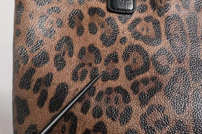 Dolce & Gabbana Braunes schwarzes Kalbsleder mit Leopardenmuster Umhängetasche