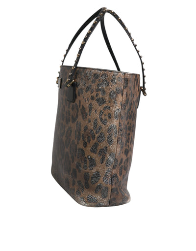 Dolce & Gabbana Braunes schwarzes Kalbsleder mit Leopardenmuster Umhängetasche