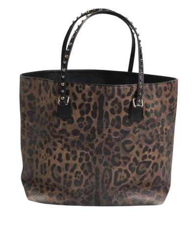 Dolce & Gabbana Braunes schwarzes Kalbsleder mit Leopardenmuster Umhängetasche