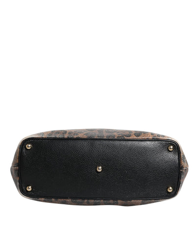 Dolce & Gabbana Braunes schwarzes Kalbsleder mit Leopardenmuster Umhängetasche
