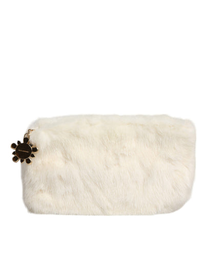 Dolce & Gabbana Weiße Pelzhandtasche Clutch Purse Pouch Bag