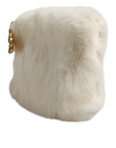 Dolce & Gabbana Weiße Pelzhandtasche Clutch Purse Pouch Bag