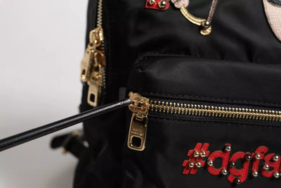 Dolce & Gabbana Schwarzes Nylon #DGFAMILY VULCANO verschönerte Rucksacktasche