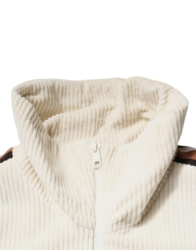 Dolce & Gabbana Beige Logo-Applikation Baumwoll-Cordjacke mit Reißverschluss