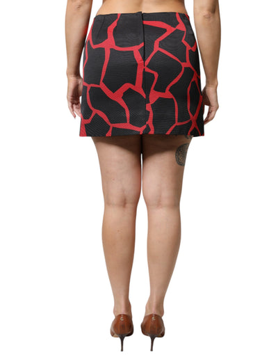 Dolce & Gabbana Schwarzer roter abstrakter A-Linien-Minirock mit mittlerer Taille