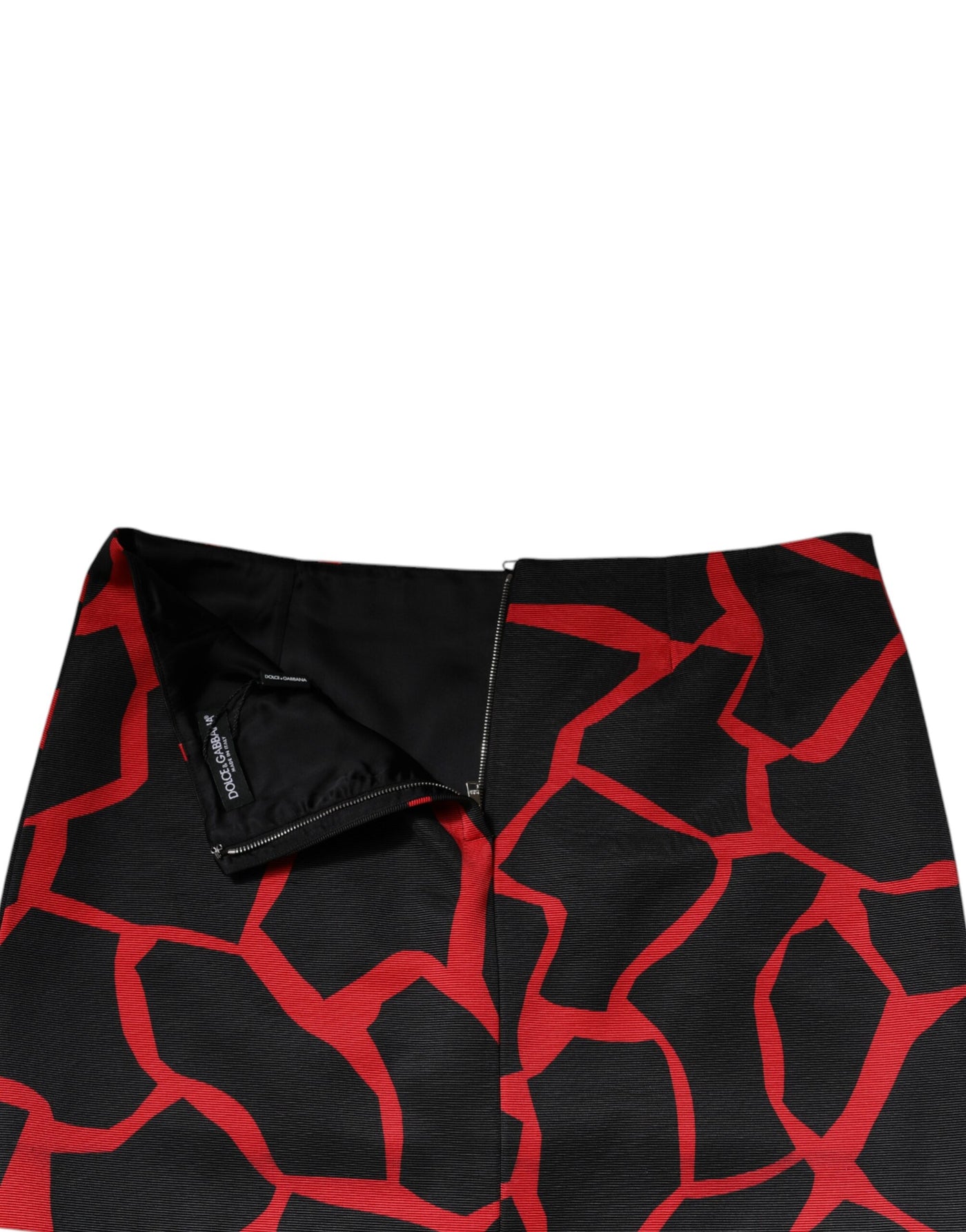 Dolce & Gabbana Schwarzer roter abstrakter A-Linien-Minirock mit mittlerer Taille
