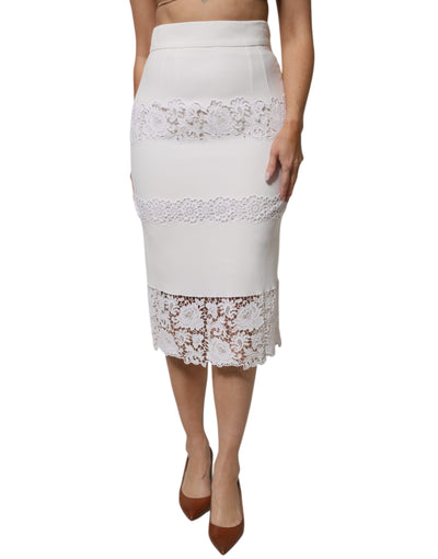 Dolce & Gabbana Weißer Bleistiftrock mit floraler Spitze und hoher Taille